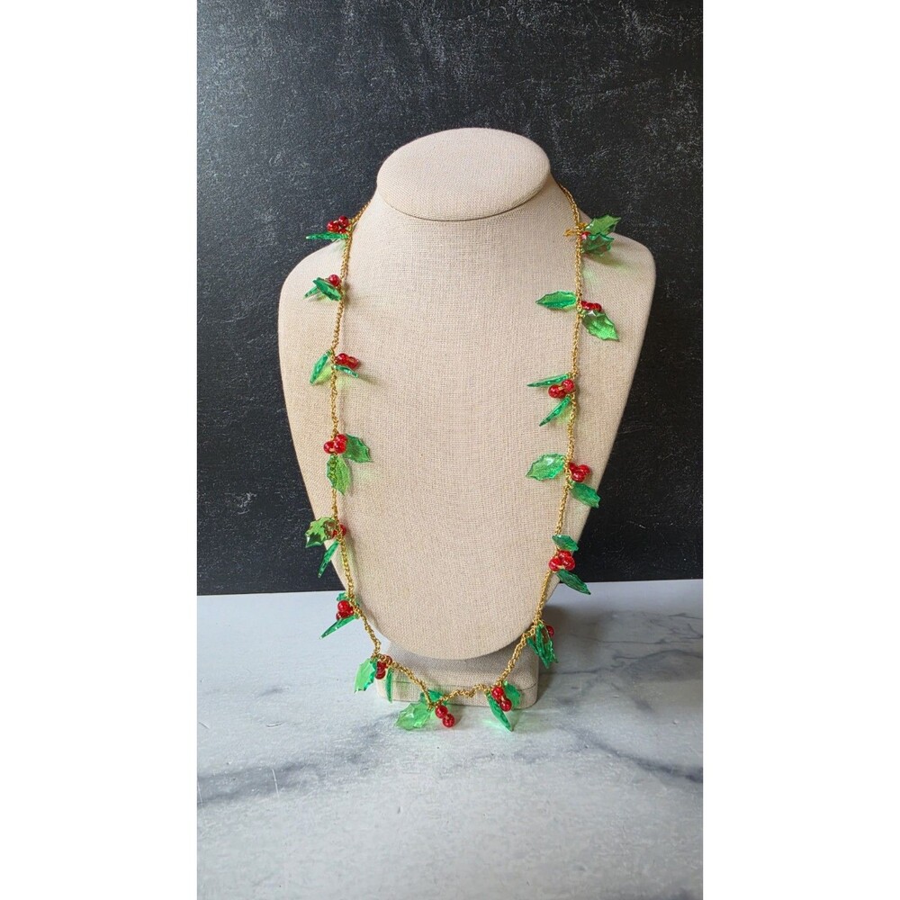 Holly Plastic Station Necklace Vintage Costume Jewelry READ Description